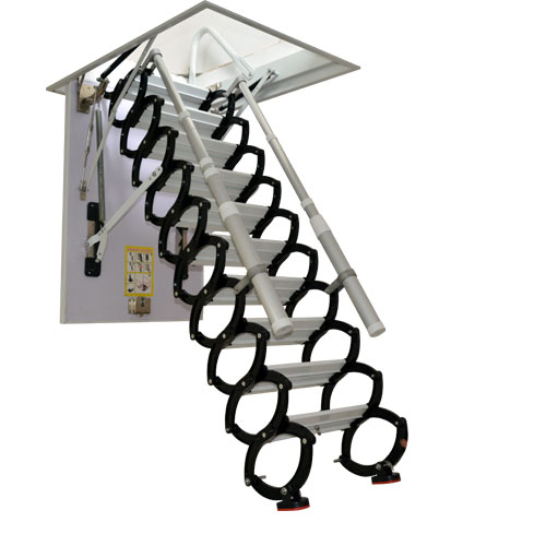 Manual loft ladder with handrail